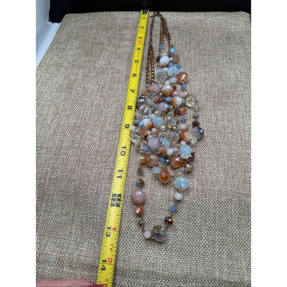 Multi-Strand Faceted Bead Statement Necklace Soft Neutrals & Pastel Glass Beads - Picture 5 of 7